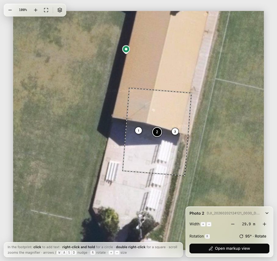 Drone photos placed on the roof map